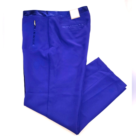 Chico's Blue Satin Trim Stretch Dress Slacks Pants Trousers Womens Size 14 New - Picture 1 of 10